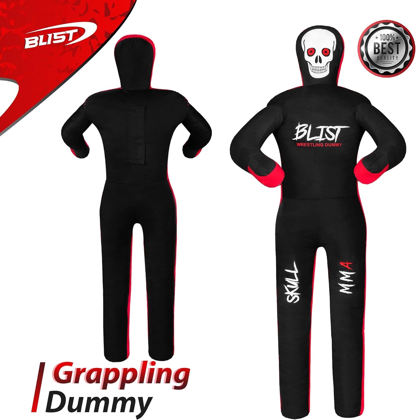 Blist MMA Dummy Judo Grappling Dummy Punching Bag Brazilian BJJ JIU Jitsu Sitting Position Dummy Wrestling Martial Arts Boxing Karate Training Dummy (UNFILLED),Black,70 inches