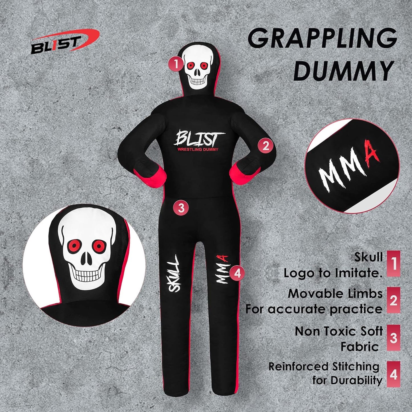 Blist MMA Dummy Judo Grappling Dummy Punching Bag Brazilian BJJ JIU Jitsu Sitting Position Dummy Wrestling Martial Arts Boxing Karate Training Dummy (UNFILLED),Black,70 inches